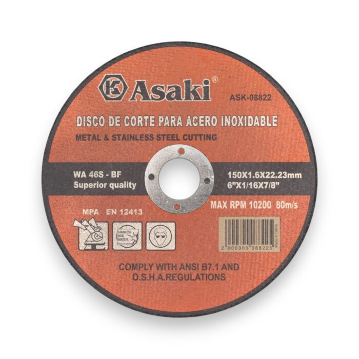 DISCO DE CORTE PARA ACERO INOXIDABLE 150x1.6x22.23mm - Imagen 1