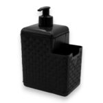 DISPENSADOR DE JABÓN RATTAN CON PORTA ESPONJA NEGRO