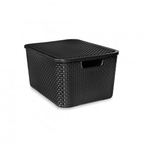 25588-Organizador-Rattan-com-tampa-7-Litros-Preto-2-480x481-1 ORGANIZADOR CAJA RATTAN PVC CON TAPA 7 LITROS NEGRO - Imagen 1
