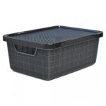 ORGANIZADOR CAJA RATTAN PVC CON TAPA 6 LITROS NEGRO
