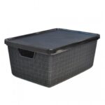 ORGANIZADOR CAJA RATTAN PVC CON TAPA 16 LITROS NEGRO