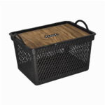 ORGANIZADOR CAJA ENREJADO CON TAPA SIMIL MADERA 20 LITROS