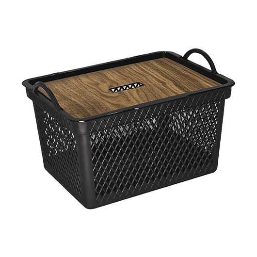 25987-1 ORGANIZADOR CAJA ENREJADO CON TAPA SIMIL MADERA 20 LITROS - Imagen 1
