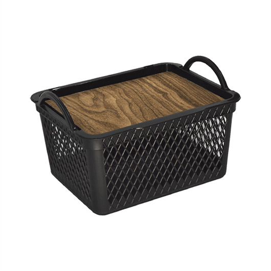 25988 ORGANIZADOR CAJA ENREJADO CON TAPA SIMIL MADERA 8 LITROS - Imagen 1